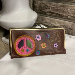 Embroidered ‘Imagine Peace’ wallet